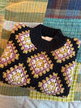 Misha and Puff Adult Crochet Square Sweater in Carbon XS/S